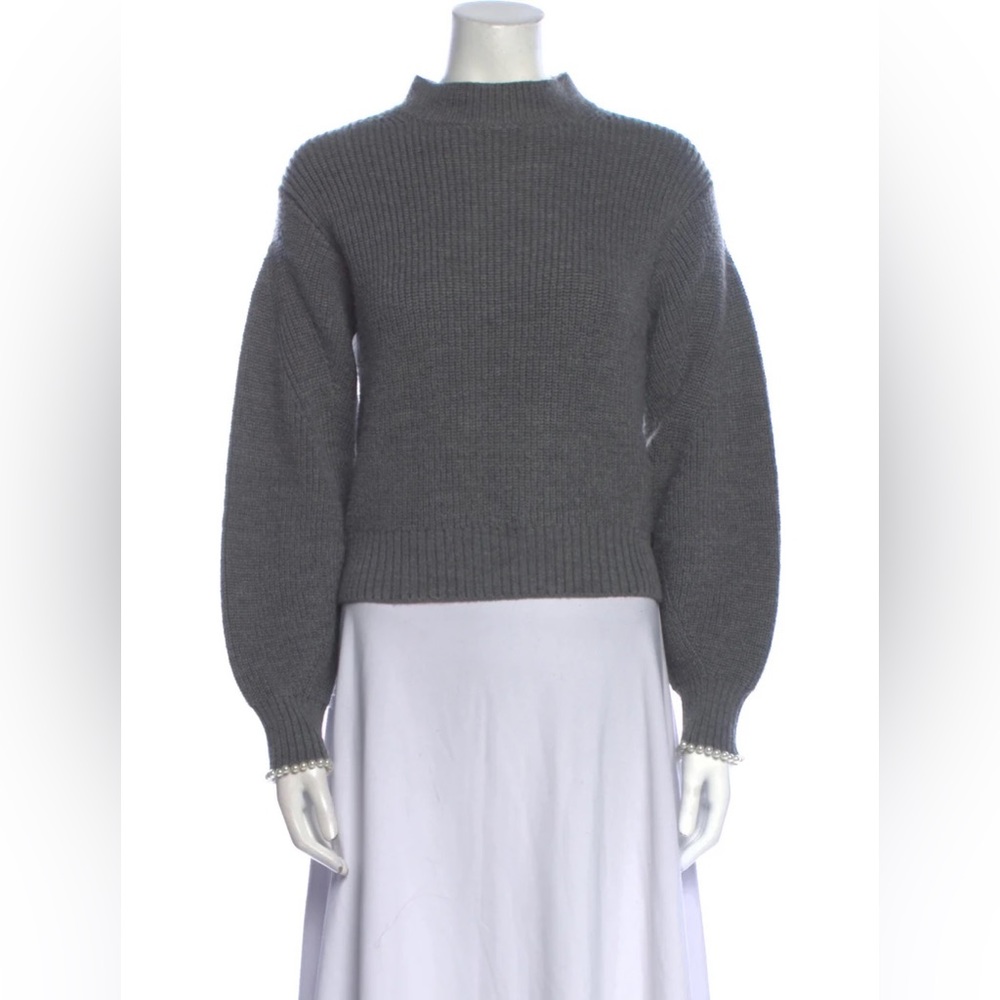 Beautiful Sea New York puff sleeve grey mock neck sweater pearl cuff size S